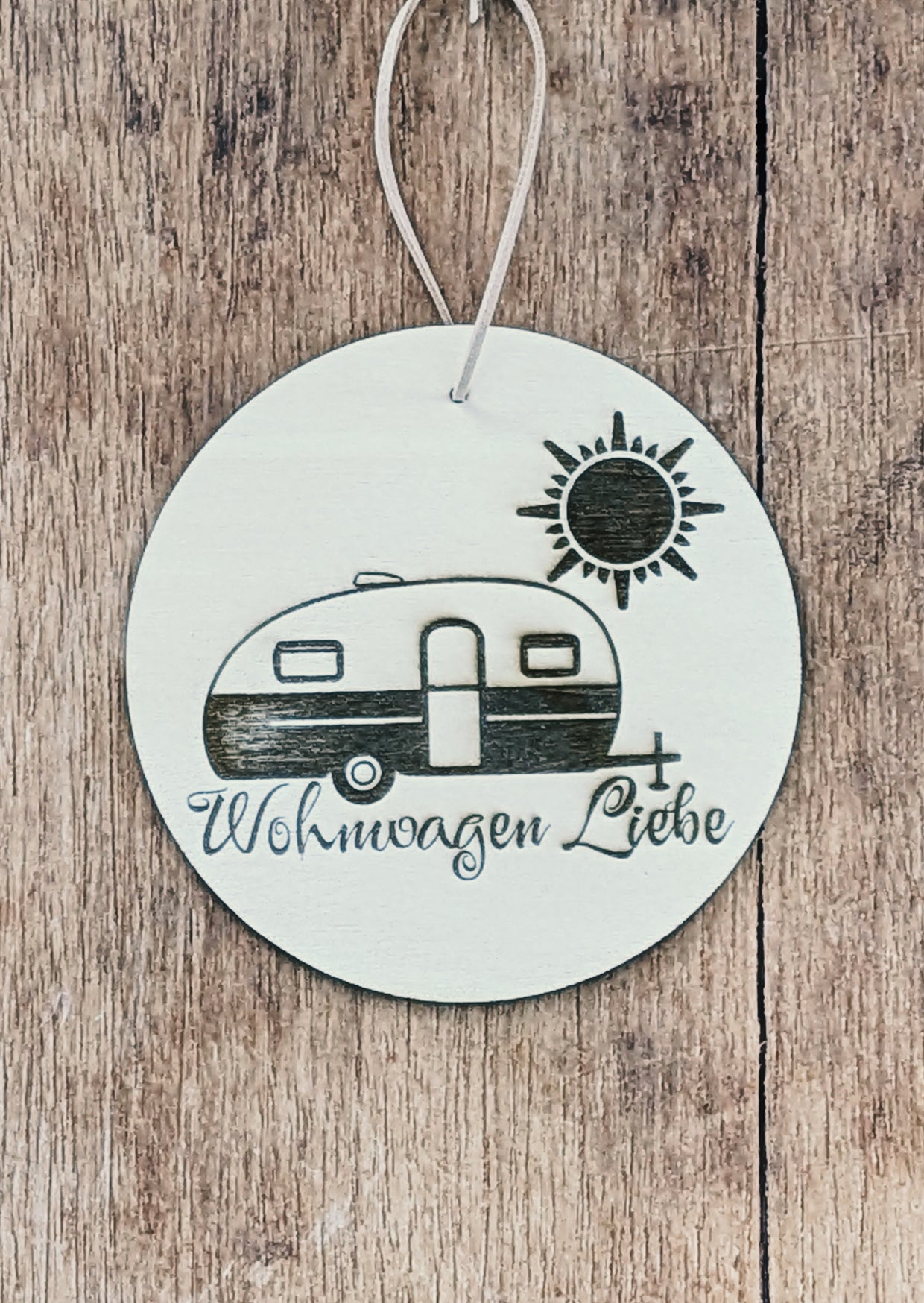 Gruß-Schild aus Holz - "Wohnwagen Liebe"
