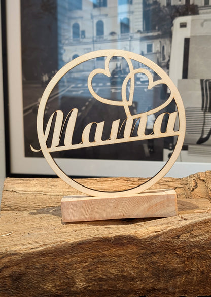 Mini-Loop "Mama" mit Halterung aus Zirbe, personalisierbar