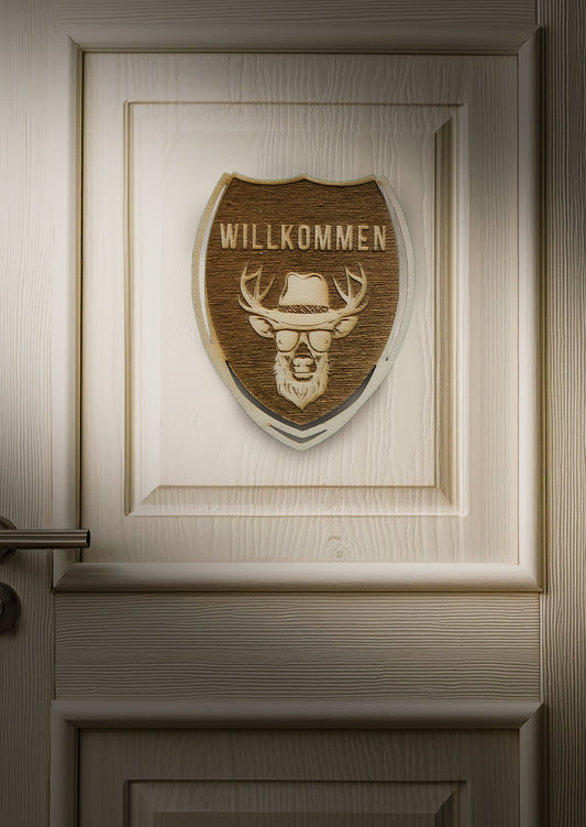 Türschild "Hirsch" Willkommen