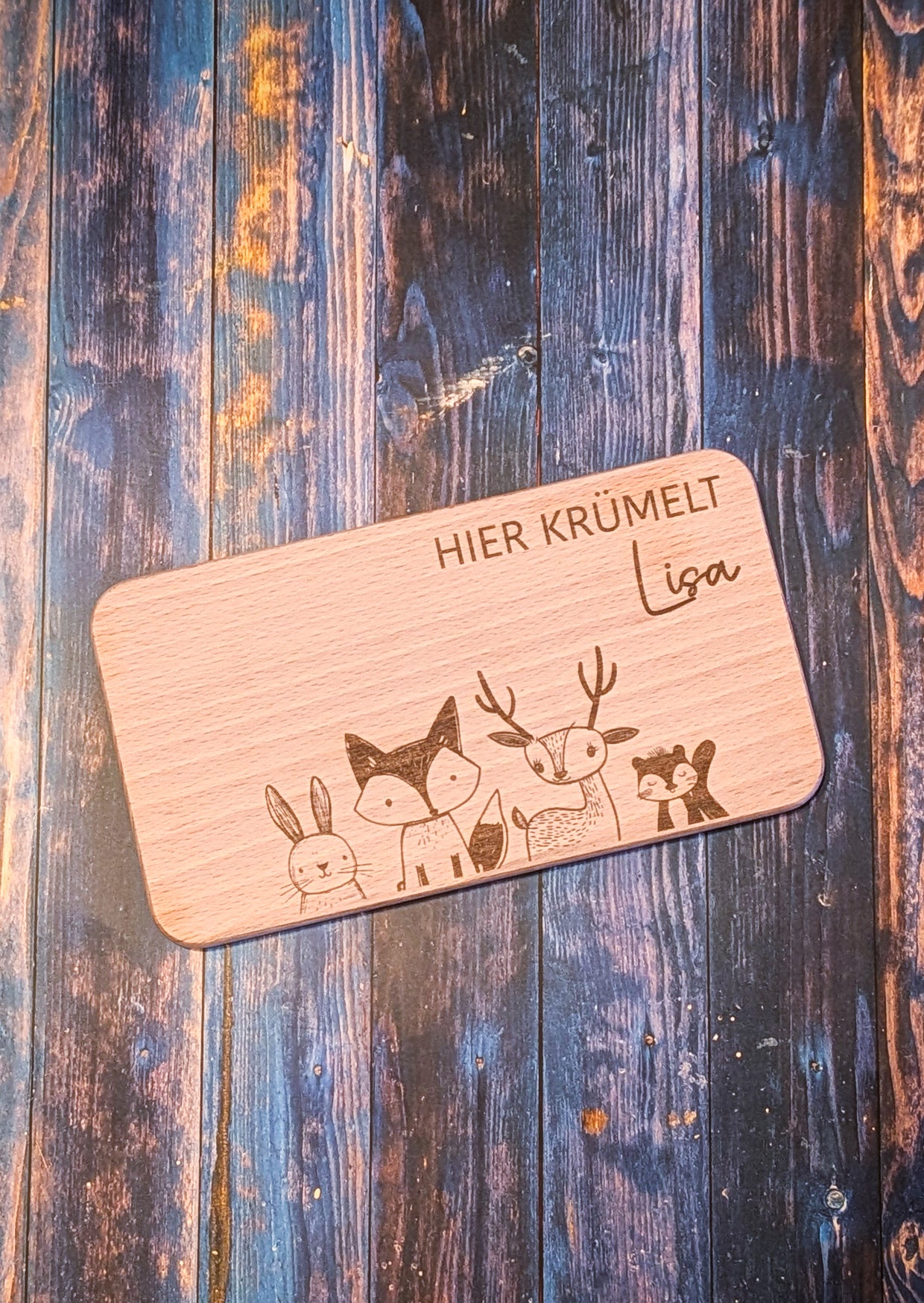 Frühstücksbrett, Waldtiere, Buche, personalisierbar